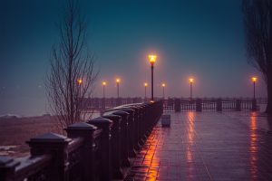 Foggy evening at the waterfront Taganrog winter