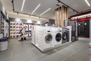 Washing machines and vacuum cleaners in the premium home appliance store
